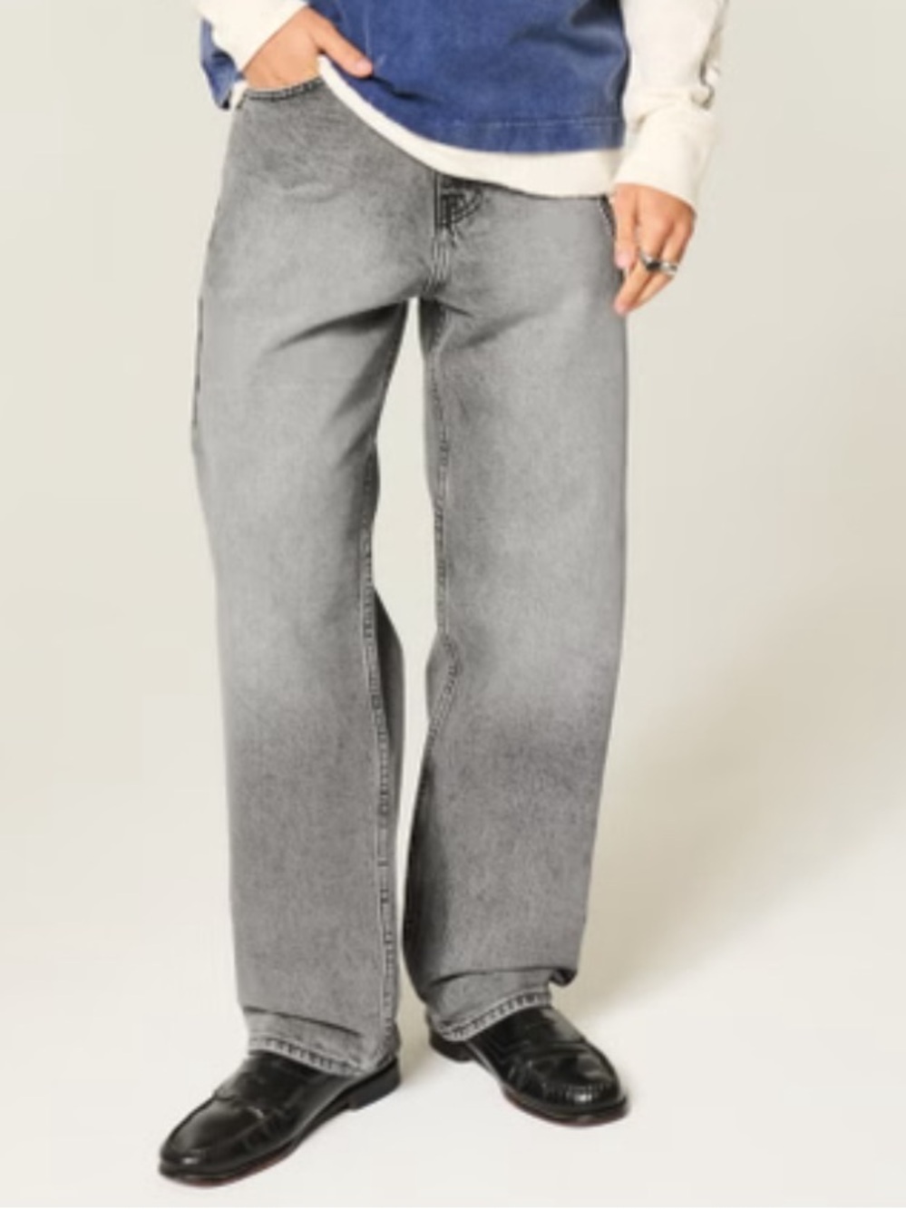 NEW Hollister Skater Baggy Jeans Stretch Tapered Leg Washed Gray Sz 32 X 30